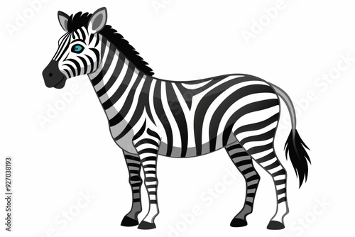 Cartoon Zebra with Black and White Stripes and Blue Eyes