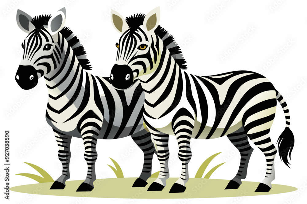 Obraz premium Two Zebras Standing in Grass with Stripes and Hooves