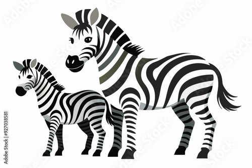Adult and Young Zebra Standing Side by Side