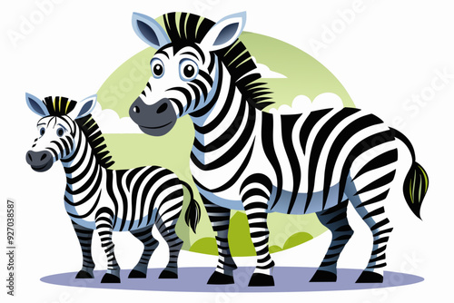 Cartoon Illustration of a Zebra and its Foal