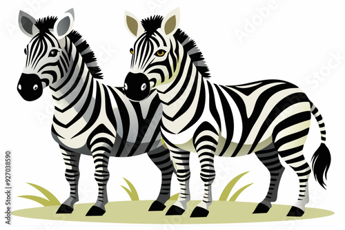 Two Zebras Standing in Grass with Stripes and Hooves