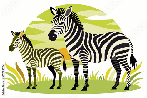 A Zebra and its Foal in the African Savanna