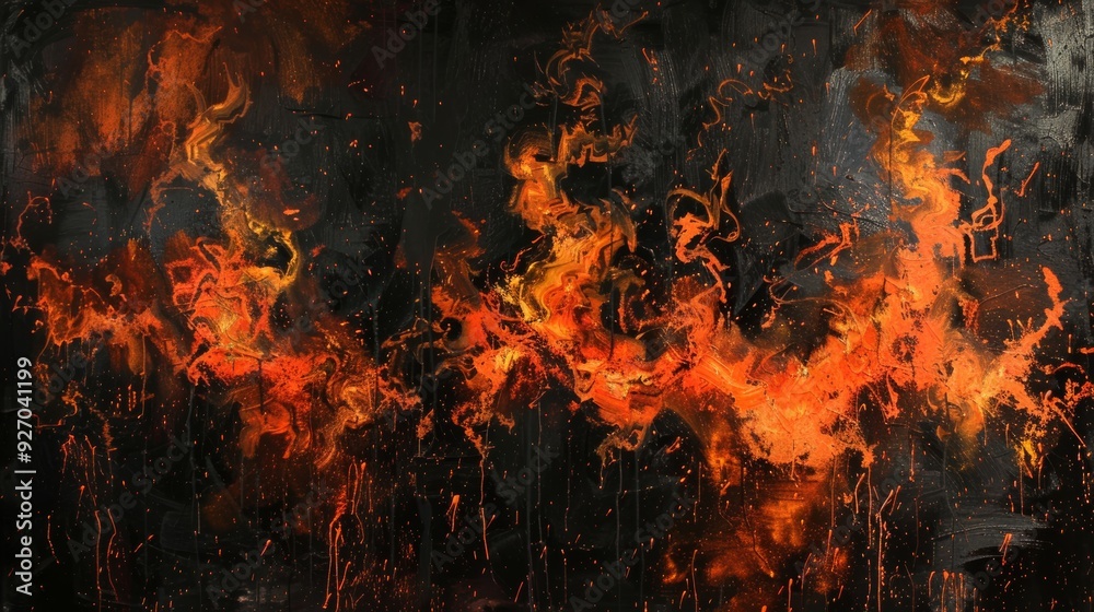 Vertical flames on a black canvas, intense orange and red fire Vertical flames on a black canvas, intense orange and red fire