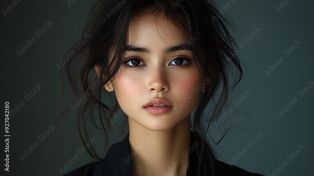 Close up portrait of a beautiful young woman with long brown hair. Close up portrait of a beautiful young woman with long brown hair.