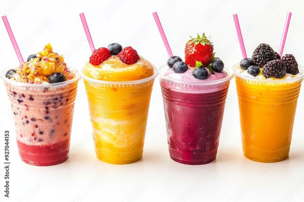 Juices and Floats in Plastic Cup on white background created with Generative AI Juices and Floats in Plastic Cup on white background created with Generative AI
