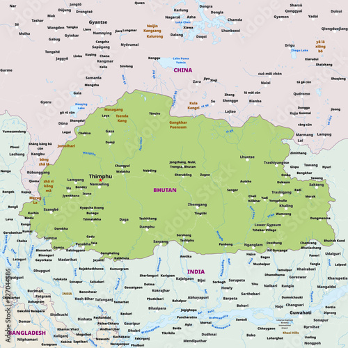 Simple political map of Bhutan