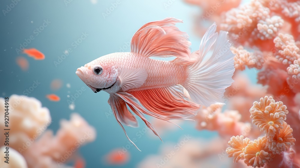 Close-up of betta fish weaving through colorful coral.