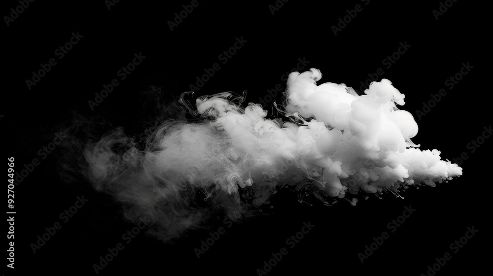 Gentle white smoke clouds, black background, moody ambiance