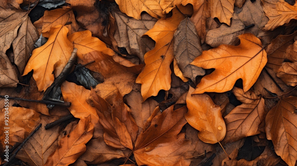 Dry orange leaves overlapping in a detailed natural pattern on the ground Dry orange leaves overlapping in a detailed natural pattern on the ground