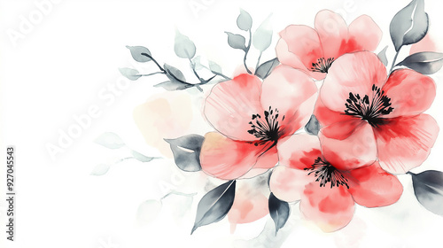 handdrawn painting of cute and beautiful flowers, white background