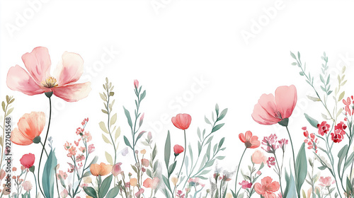 handdrawn painting of cute and beautiful flowers, white background