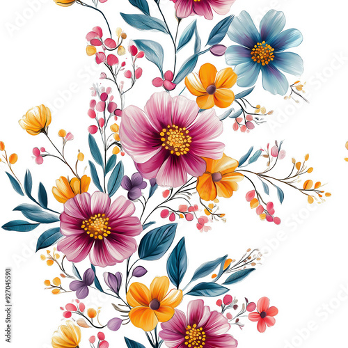 handdrawn painting of cute and beautiful flowers, white background