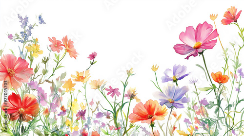 handdrawn painting of cute and beautiful flowers, white background