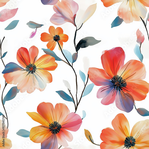 handdrawn painting of cute and beautiful flowers, white background