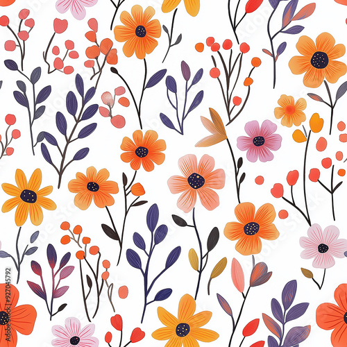 handdrawn painting of cute and beautiful flowers, white background