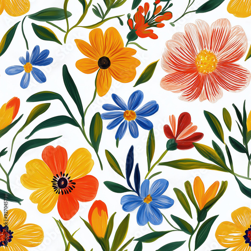 handdrawn painting of cute and beautiful flowers, white background
