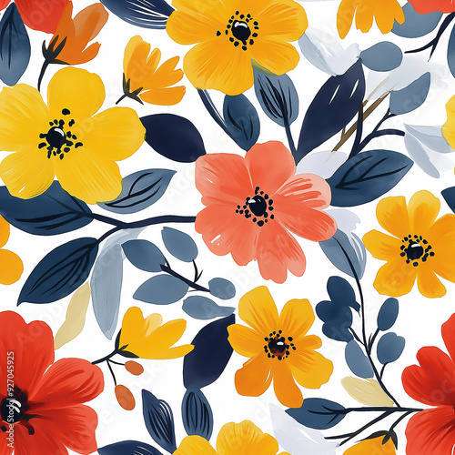 handdrawn painting of cute and beautiful flowers, white background
