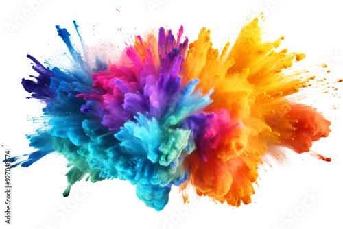 Spectacular rainbow holi powder explosion Isolated on white background