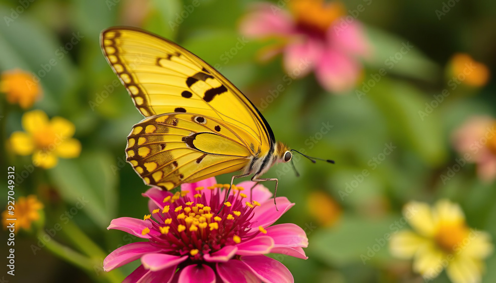 A butterfly is sitting on a yellow flower A butterfly is sitting on a yellow flower
