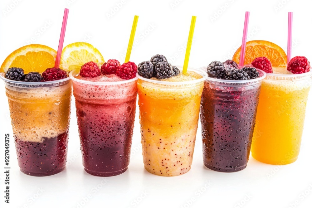 Juices and Floats in Plastic Cup on white background created with Generative AI Juices and Floats in Plastic Cup on white background created with Generative AI