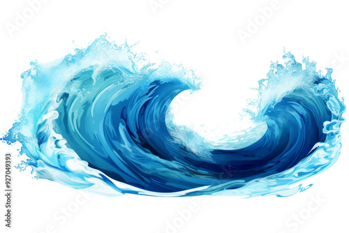 Captivating blue wave with foamy crest Isolated on white background