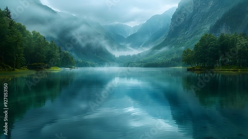 Serene and Peaceful Mountain Lake Surrounded by Untouched Natural Beauty and Tranquil Reflection