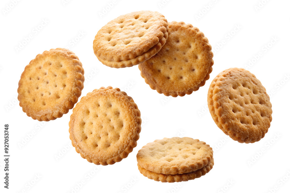 Flying Cream Filled Cookies On White Background Flying Cream Filled Cookies On White Background