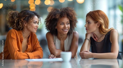 Female Businesswomen in the Workplace: A Portrait of Professionalism, Leadership, and Dedication. Depicting a Confident and Successful Woman Executive at Her Desk. photo