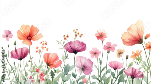 handdrawn painting of cute and beautiful flowers, white background