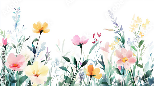 handdrawn painting of cute and beautiful flowers, white background