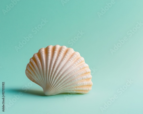 Elegant Pastel Pink Seashell on Smooth Pastel Blue Background in Soft Evening Lighting