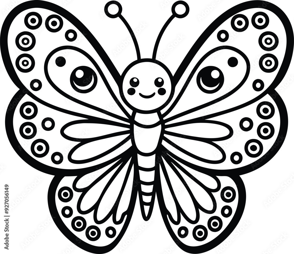 Cute butterfly in doodle style illustration black and white Cute butterfly in doodle style illustration black and white