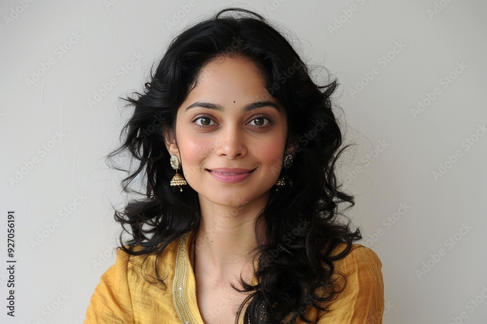 A close up portrait of a smiling Indian woman with a pretty face, looking directly at the camera.Image highlights her warm expression and natural beauty, capturing an engaging and friendly moment. A close up portrait of a smiling Indian woman with a pretty face, looking directly at the camera.Image highlights her warm expression and natural beauty, capturing an engaging and friendly moment.