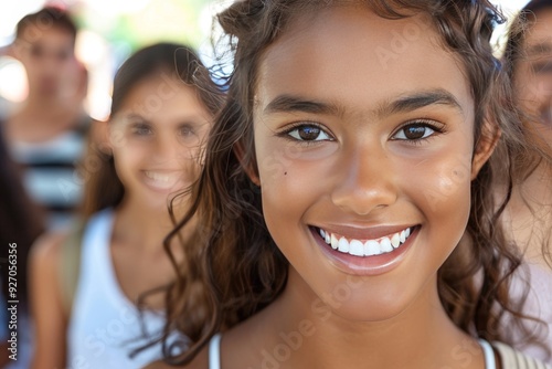 A close up portrait of a smiling Indian woman with a pretty face, looking directly at the camera.Image highlights her warm expression and natural beauty, capturing an engaging and friendly moment.