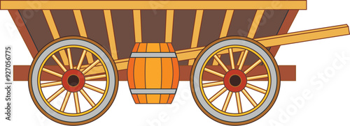 Old wooden cart carrying a wine barrel, perfect for topics such as history, agriculture and transportation