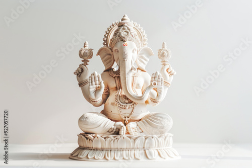 Colorful lord ganesha sculpture on white background.