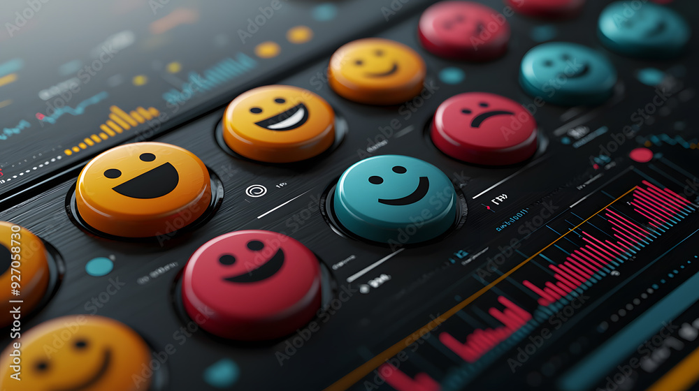 Colorful emotion icons on a digital dashboard representing customer ...