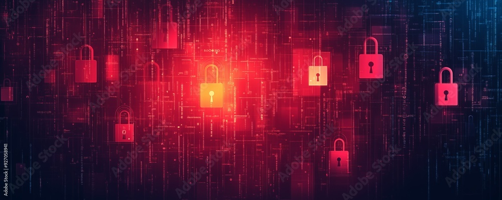 A vibrant digital backdrop showcasing repeating lock patterns on a dark surface A vibrant digital backdrop showcasing repeating lock patterns on a dark surface