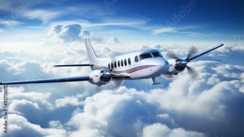 Luxury private jet soaring above clouds offers exclusive and opulent air transportation