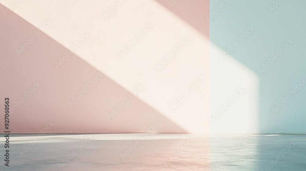Minimalist Urban Flat with Pastel Pink and Light Blue Stucco, Bathed in Gentle Sunrise Light - Calm and Tranquil Early Morning Scene Minimalist Urban Flat with Pastel Pink and Light Blue Stucco, Bathed in Gentle Sunrise Light - Calm and Tranquil Early Morning Scene