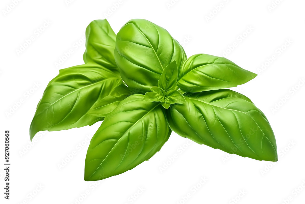 Basil plant seasoning with green leaves on white background Basil plant seasoning with green leaves on white background