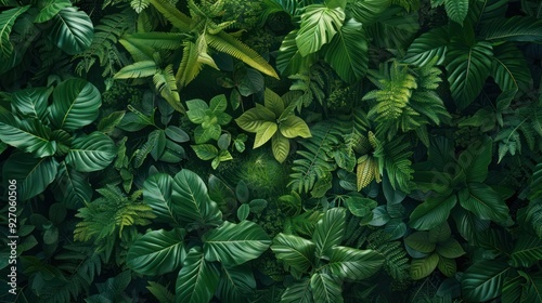 Tropical Canopy: A Top View of Lush Greenery and Earth Texture in a Dense Forest photo