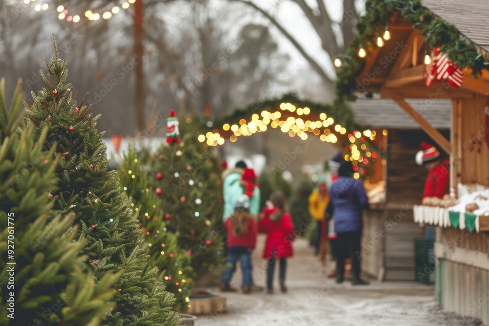 Festive Christmas Tree Farm with Happy Families Choosing Trees for Holiday Decorations Festive Christmas Tree Farm with Happy Families Choosing Trees for Holiday Decorations