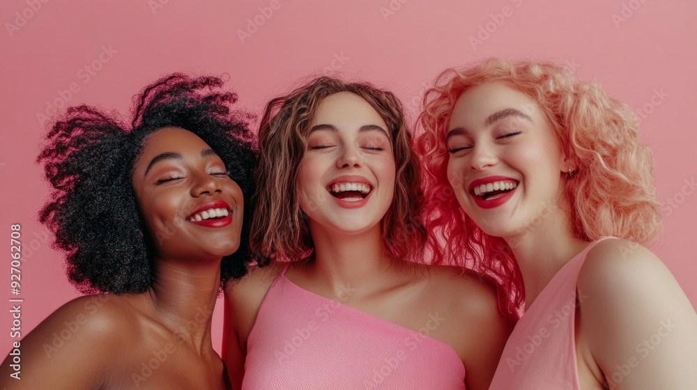 Different races, women, pink, girly, high-end look, joy, happiness, Different races, women, pink, girly, high-end look, joy, happiness,