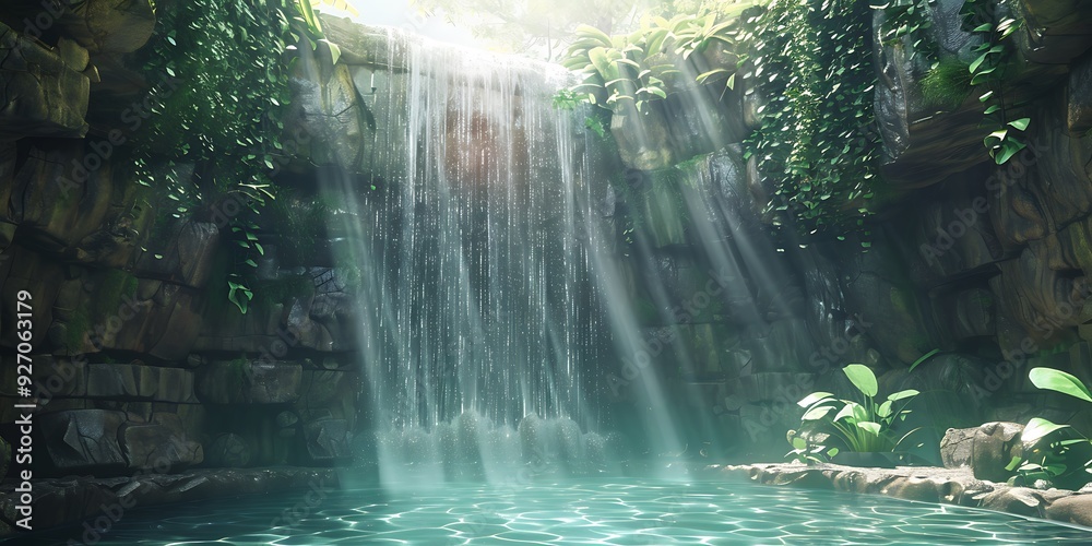 Majestic waterfall cascading into a clear pool