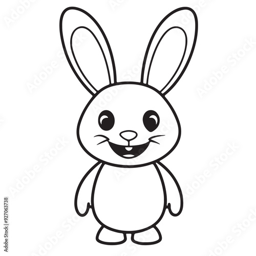 Adobe IllustratCute kawaii bunny and baby cartoon character coloring page vector illustration. Pet animal, mothers day colouring page for kidsor Artwork.