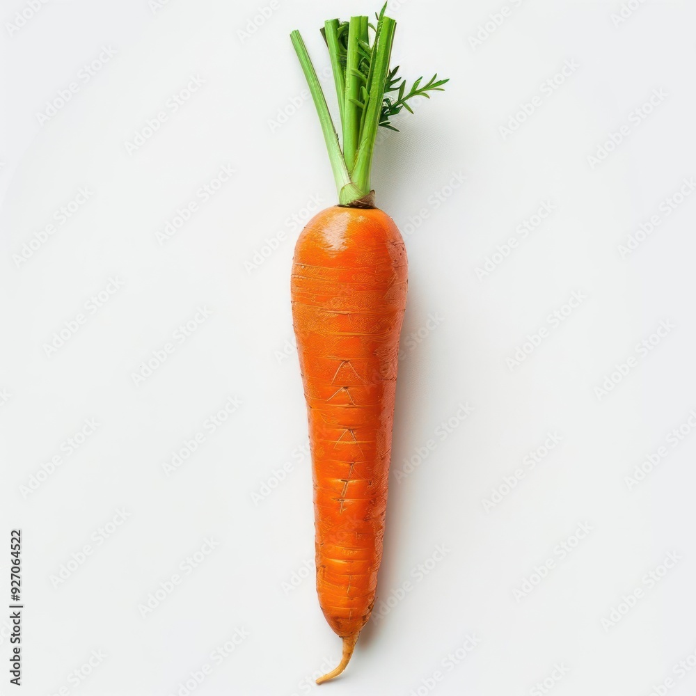 Fresh orange carrot attached to its root with green leaves. Fresh orange carrot attached to its root with green leaves.