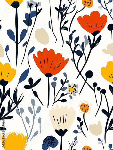 scandinavian floral seamless pattern, minimal style