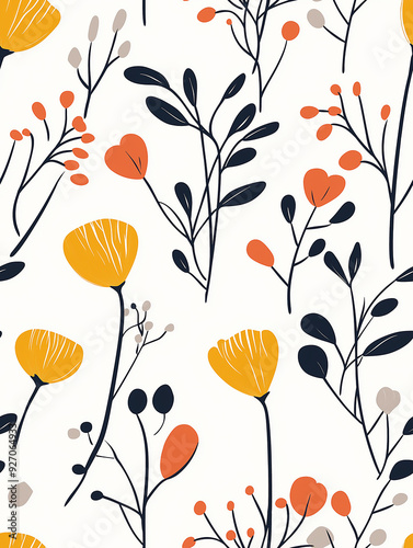 scandinavian floral seamless pattern, minimal style