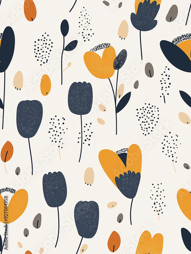 scandinavian floral seamless pattern, minimal style